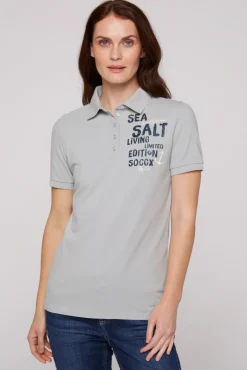 Discount CAMP DAVID & SOCCX Poloshirt aus Pikee mit Glitter Print cozy blue cozyblue