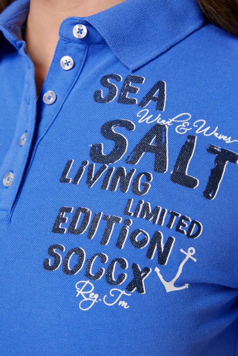 Discount CAMP DAVID & SOCCX Poloshirt aus Pikee mit Glitter Print deep sky deepsky