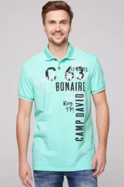 Discount CAMP DAVID & SOCCX Poloshirt aus Pikee mit Print Artwork aqua green | S aquagreen