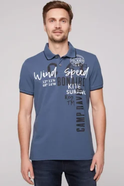 Clearance CAMP DAVID & SOCCX Poloshirt aus Pikee mit Print Artwork blue haze bluehaze