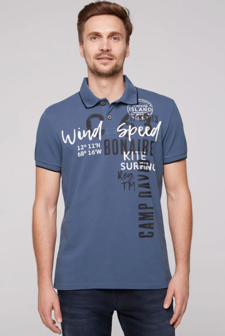 Clearance CAMP DAVID & SOCCX Poloshirt aus Pikee mit Print Artwork blue haze bluehaze