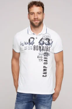 Best Sale CAMP DAVID & SOCCX Poloshirt aus Pikee mit Print Artwork opticwhite