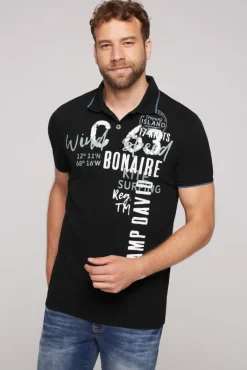 Cheap CAMP DAVID & SOCCX Poloshirt aus Pikee mit Print Artwork black