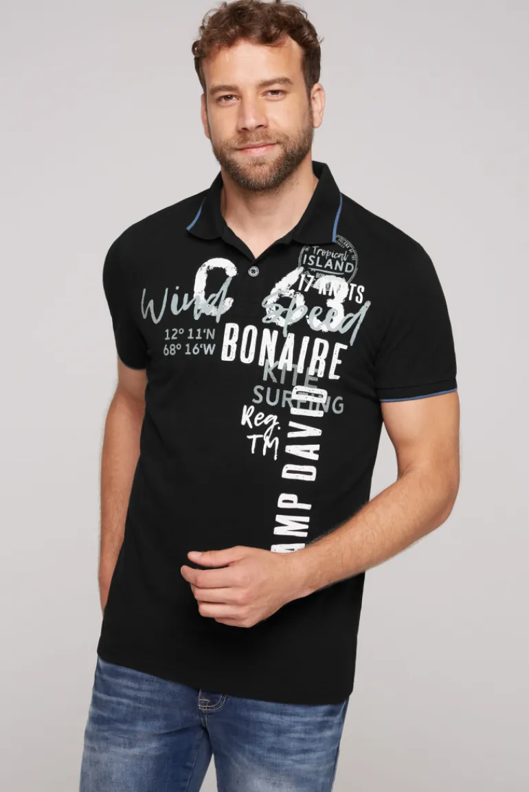 Cheap CAMP DAVID & SOCCX Poloshirt aus Pikee mit Print Artwork black