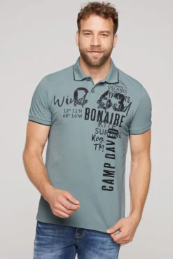 Discount CAMP DAVID & SOCCX Poloshirt aus Pikee mit Print Artwork grey green greygreen