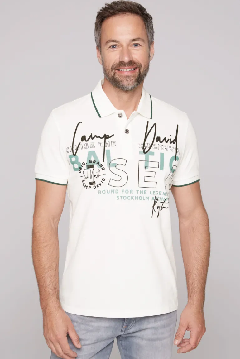 Discount CAMP DAVID & SOCCX Poloshirt aus Pikee mit Rubber Print ivory