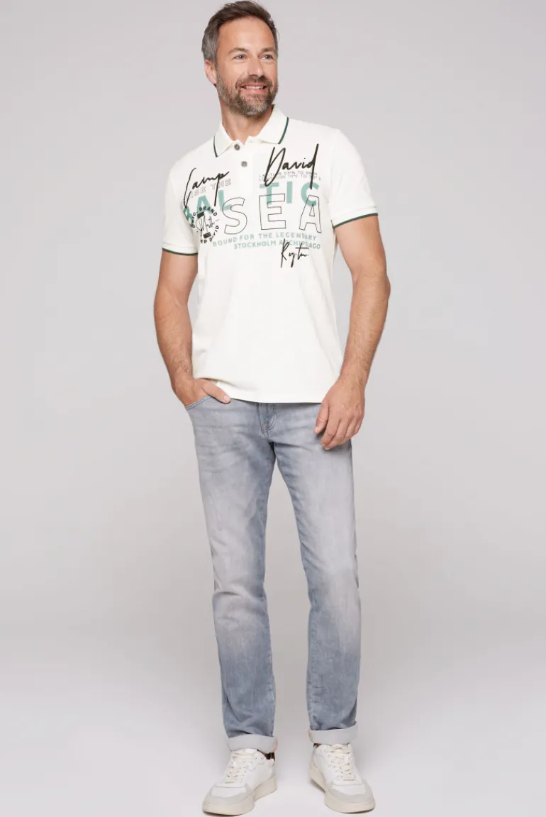 Discount CAMP DAVID & SOCCX Poloshirt aus Pikee mit Rubber Print ivory