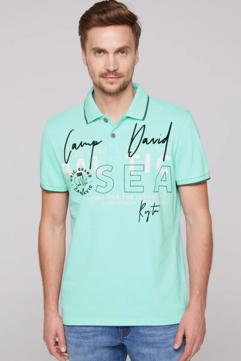 Discount CAMP DAVID & SOCCX Poloshirt aus Pikee mit Rubber Print flash aqua | M flashaqua
