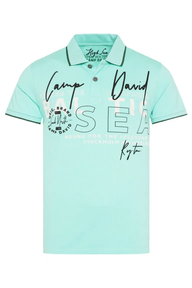 Discount CAMP DAVID & SOCCX Poloshirt aus Pikee mit Rubber Print flash aqua | M flashaqua