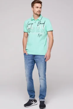 Discount CAMP DAVID & SOCCX Poloshirt aus Pikee mit Rubber Print flash aqua | M flashaqua