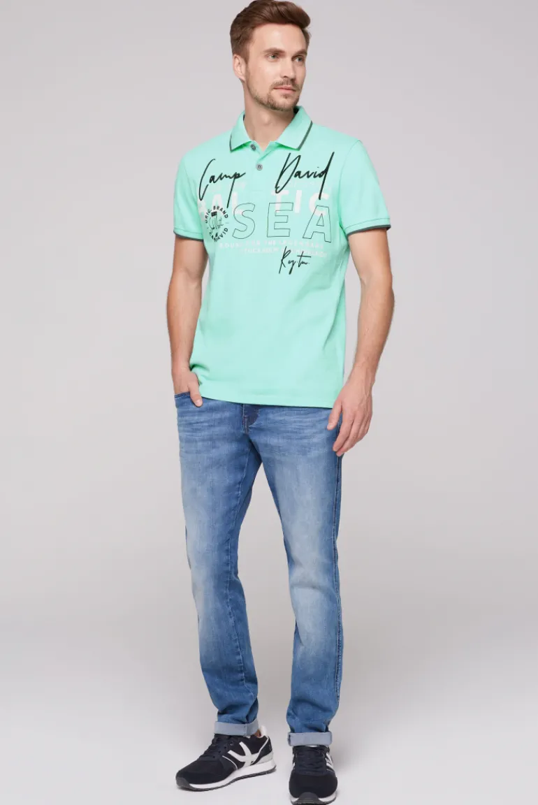 Discount CAMP DAVID & SOCCX Poloshirt aus Pikee mit Rubber Print flash aqua | M flashaqua