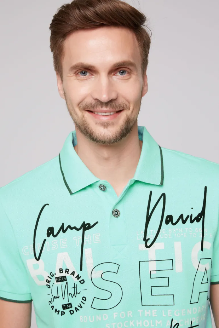 Discount CAMP DAVID & SOCCX Poloshirt aus Pikee mit Rubber Print flash aqua | M flashaqua