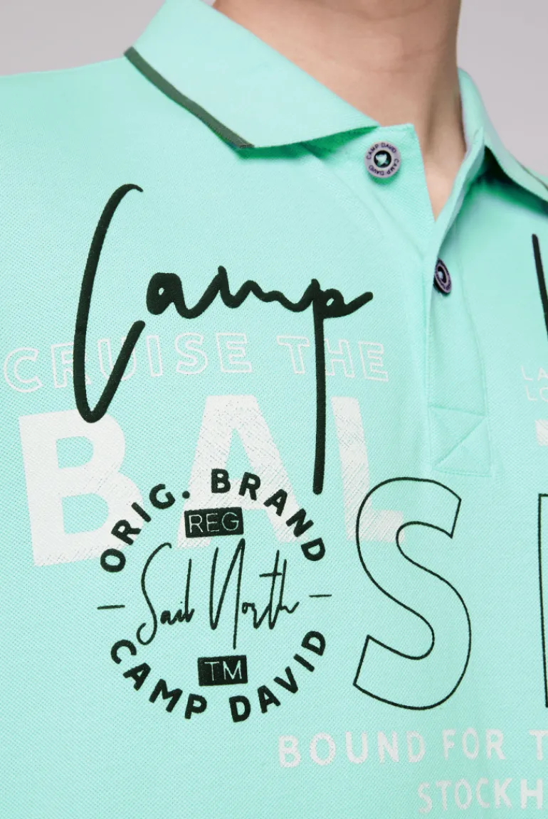 Discount CAMP DAVID & SOCCX Poloshirt aus Pikee mit Rubber Print flash aqua | M flashaqua