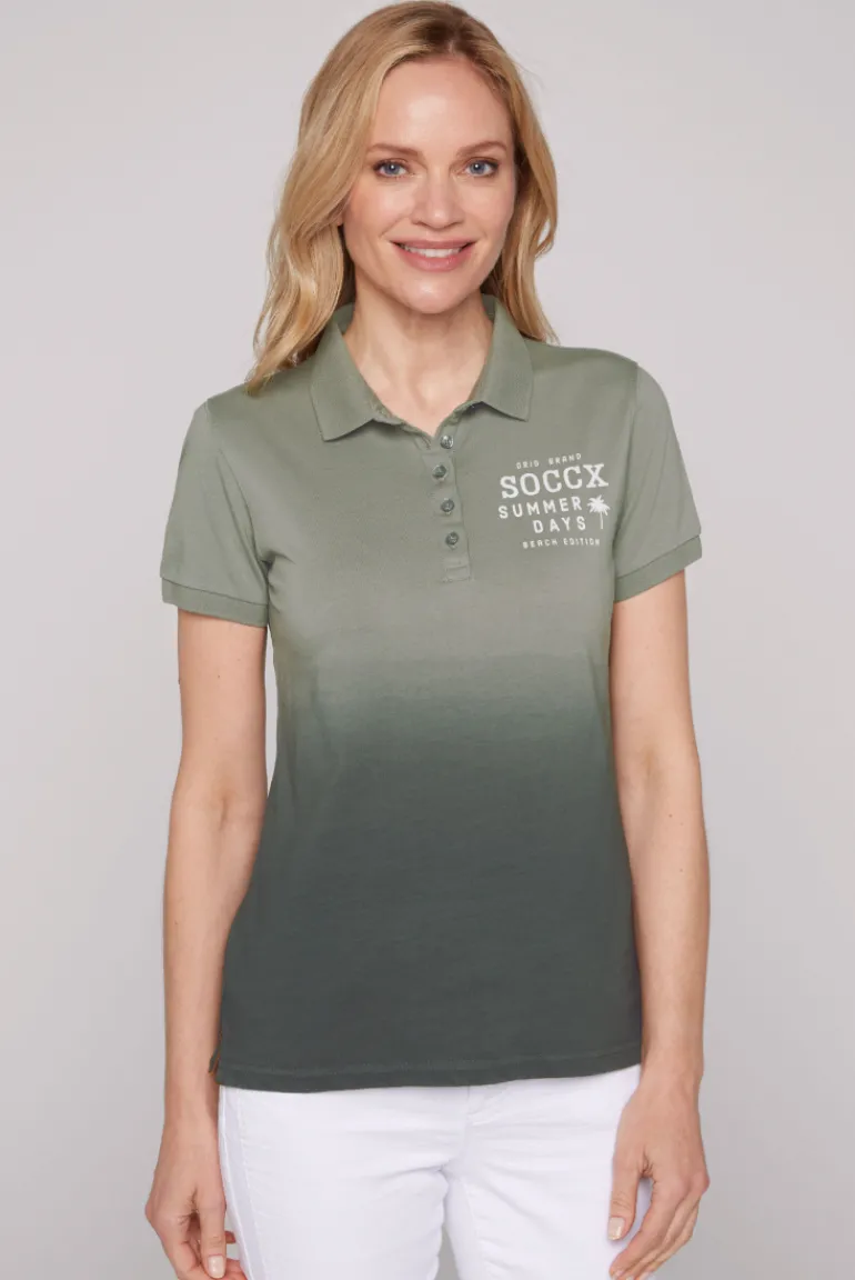 Store CAMP DAVID & SOCCX Poloshirt Dip Dye mit Rücken-Artwork sage green sagegreen