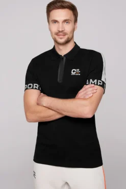 Sale CAMP DAVID & SOCCX Poloshirt mit Zipper und reflektierenden Prints black