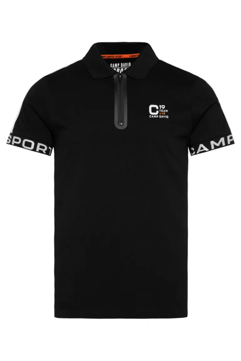 Sale CAMP DAVID & SOCCX Poloshirt mit Zipper und reflektierenden Prints black
