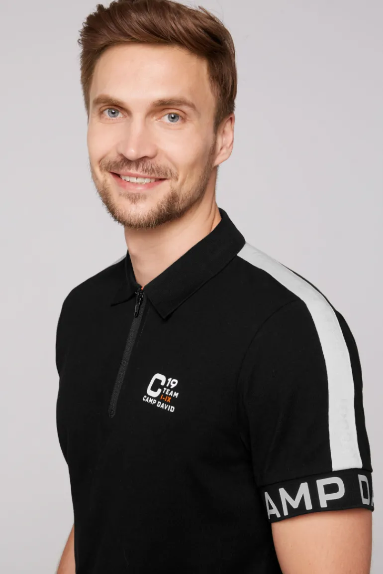 Sale CAMP DAVID & SOCCX Poloshirt mit Zipper und reflektierenden Prints black
