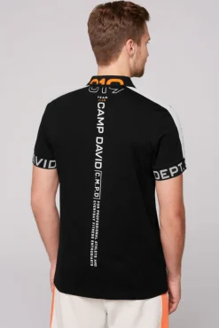 Sale CAMP DAVID & SOCCX Poloshirt mit Zipper und reflektierenden Prints black