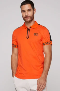 Clearance CAMP DAVID & SOCCX Poloshirt mit Zipper und kontrastvollen Prints signal orange signalorange