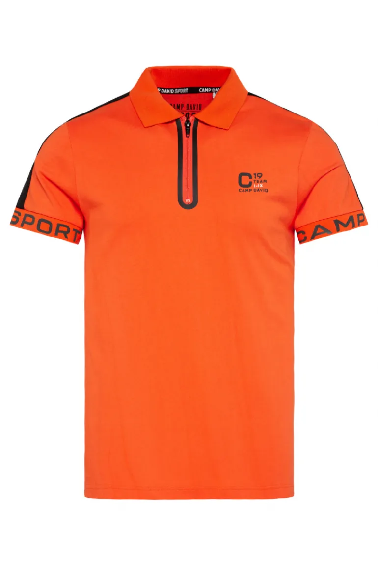 Clearance CAMP DAVID & SOCCX Poloshirt mit Zipper und kontrastvollen Prints signal orange signalorange