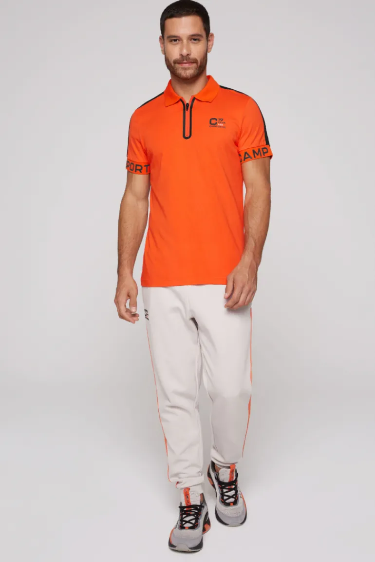 Clearance CAMP DAVID & SOCCX Poloshirt mit Zipper und kontrastvollen Prints signal orange signalorange