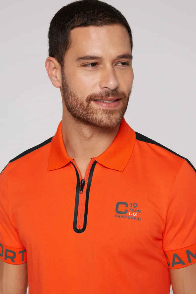 Clearance CAMP DAVID & SOCCX Poloshirt mit Zipper und kontrastvollen Prints signal orange signalorange