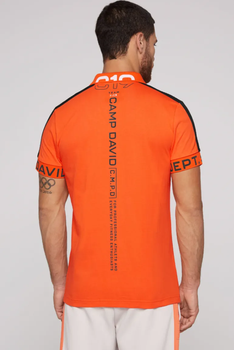 Clearance CAMP DAVID & SOCCX Poloshirt mit Zipper und kontrastvollen Prints signal orange signalorange