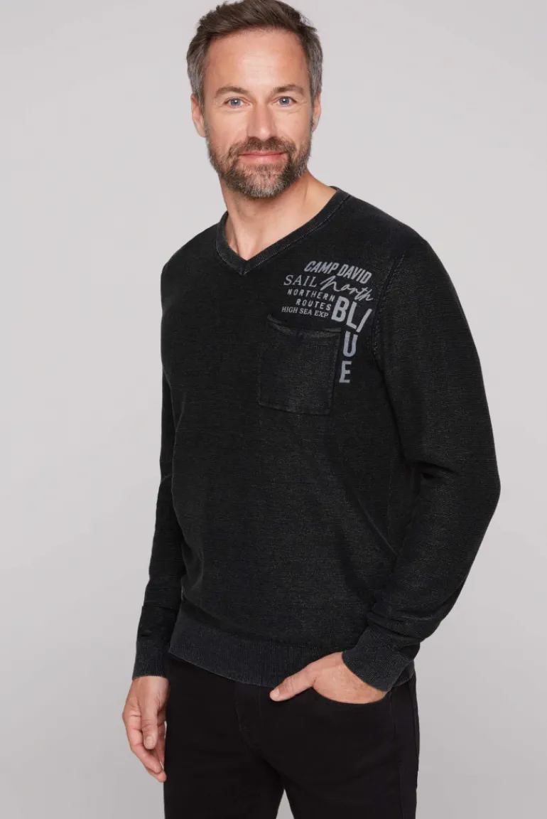Store CAMP DAVID & SOCCX Pullover Linksstrick mit Used Look black