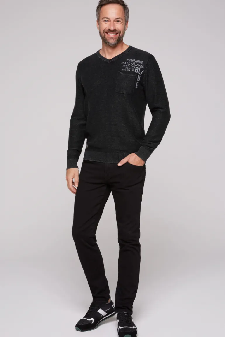 Store CAMP DAVID & SOCCX Pullover Linksstrick mit Used Look black