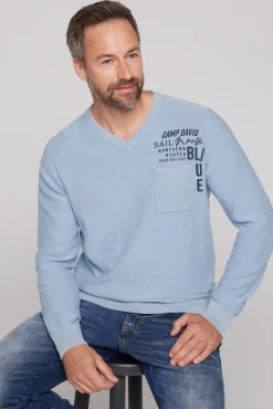 Cheap CAMP DAVID & SOCCX Pullover Linksstrick mit Used Look summer blue summerblue