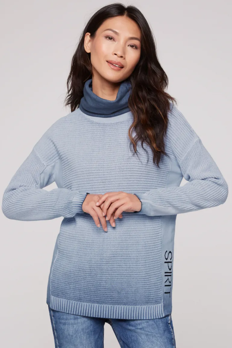 Outlet CAMP DAVID & SOCCX Pullover mit Rollkragen und Intarsia-Logo smoky sky smokysky