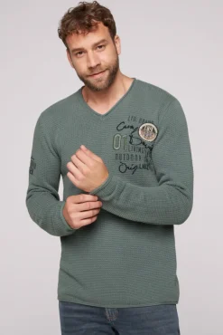 Cheap CAMP DAVID & SOCCX Pullover mit V-Ausschnitt und Artworks deep forest deepforest