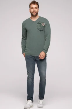Cheap CAMP DAVID & SOCCX Pullover mit V-Ausschnitt und Artworks deep forest deepforest