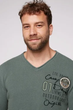Cheap CAMP DAVID & SOCCX Pullover mit V-Ausschnitt und Artworks deep forest deepforest