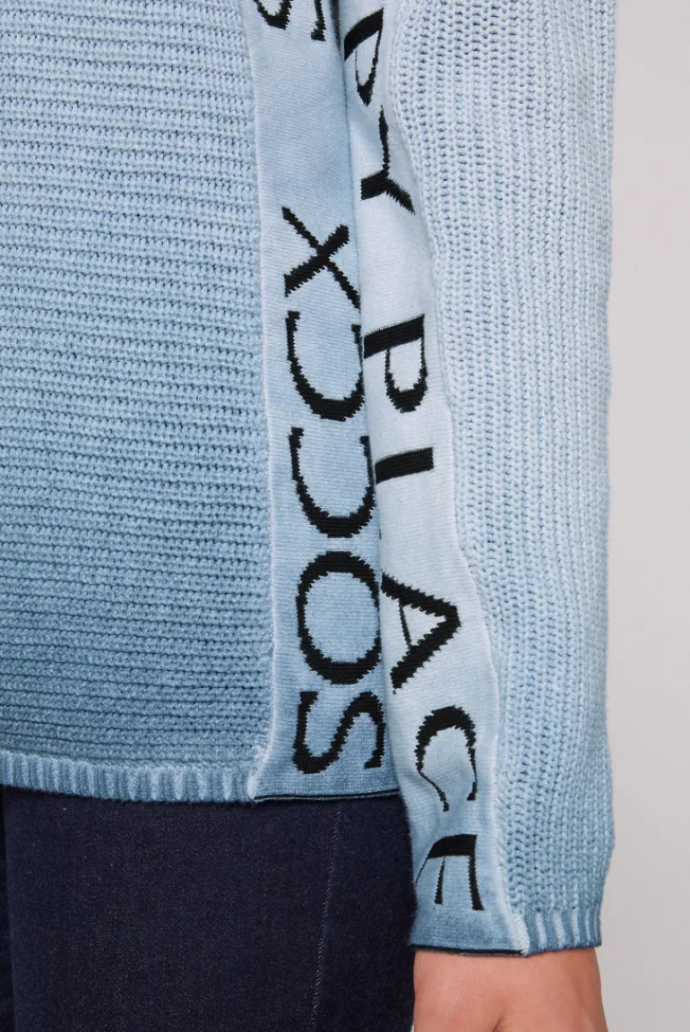 Sale CAMP DAVID & SOCCX Pullover Oil Dyed mit Intarsia-Logo smoky sky smokysky