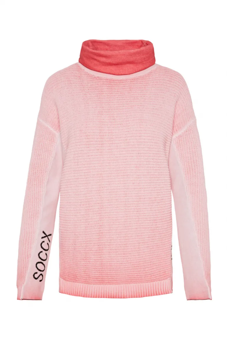 Store CAMP DAVID & SOCCX Pullover Oil Dyed mit Rollkragen und Intarsia-Logo pure coral purecoral