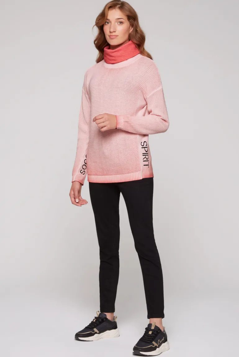 Store CAMP DAVID & SOCCX Pullover Oil Dyed mit Rollkragen und Intarsia-Logo pure coral purecoral