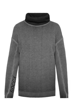 New CAMP DAVID & SOCCX Pullover Oil Dyed mit Rollkragen und Intarsia-Logo black