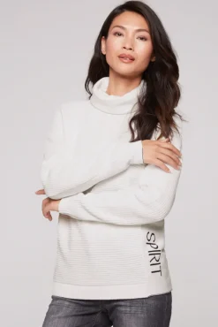 Outlet CAMP DAVID & SOCCX Pullover Oil Dyed mit Rollkragen und Intarsia-Logo ivory
