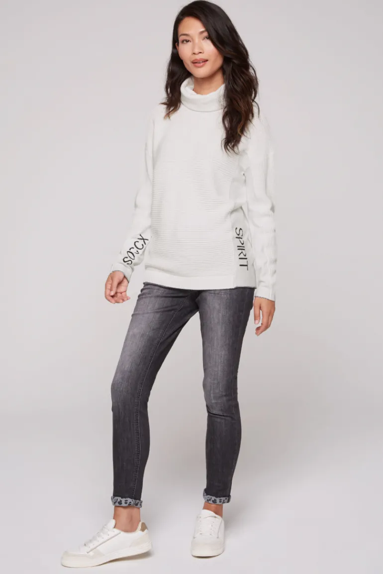 Outlet CAMP DAVID & SOCCX Pullover Oil Dyed mit Rollkragen und Intarsia-Logo ivory