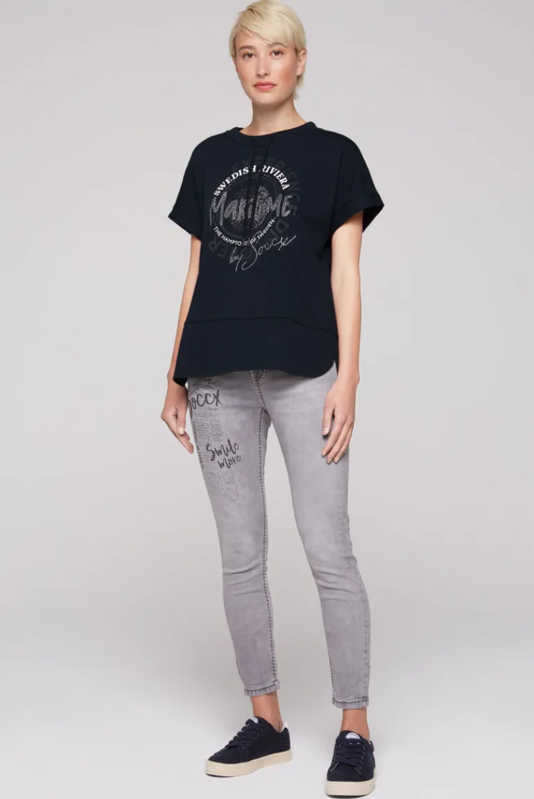 Clearance CAMP DAVID & SOCCX Ärmelloses Shirt mit Artwork aus Schmucksteinen blue navy bluenavy