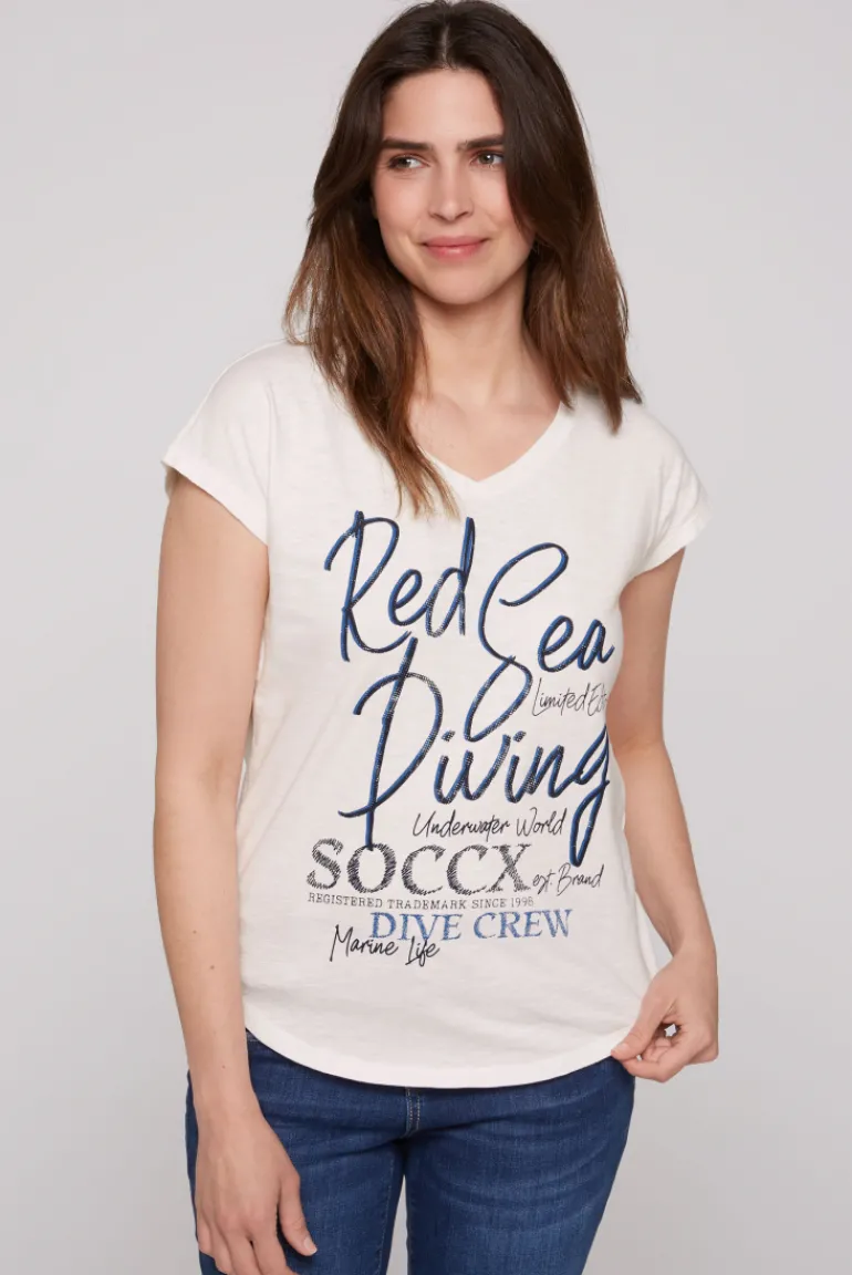Store CAMP DAVID & SOCCX Ärmelloses Shirt mit V-Ausschnitt und Artwork ivory