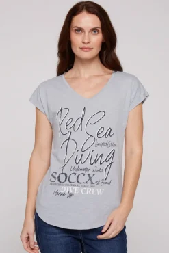 Fashion CAMP DAVID & SOCCX Ärmelloses Shirt mit V-Ausschnitt und Artwork cozy blue cozyblue