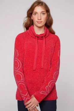 Hot CAMP DAVID & SOCCX Rollkragenpullover in Chenillestrick mit Logo Prints clear red clearred
