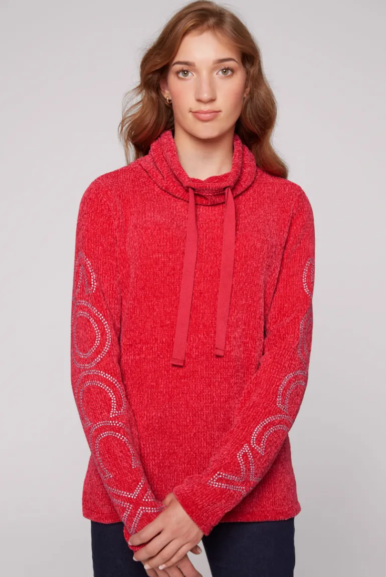 Hot CAMP DAVID & SOCCX Rollkragenpullover in Chenillestrick mit Logo Prints clear red clearred