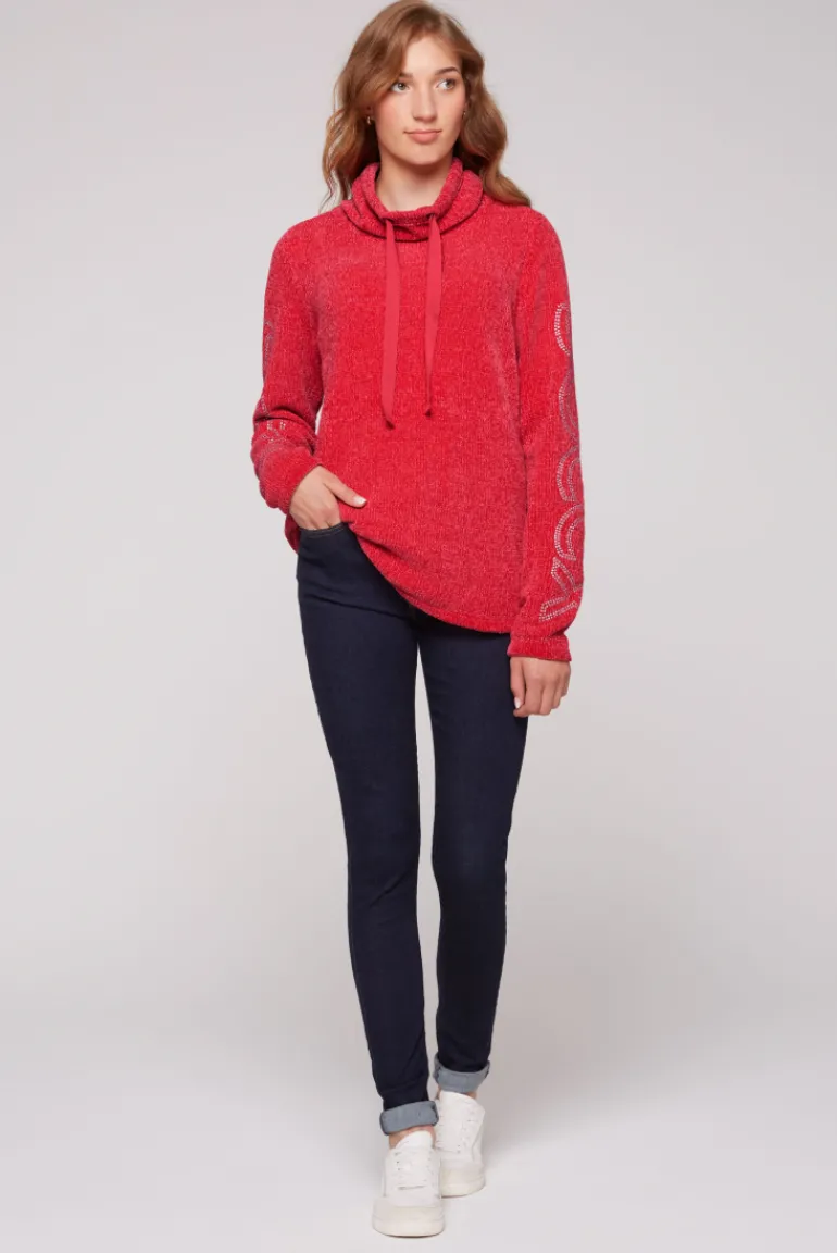 Hot CAMP DAVID & SOCCX Rollkragenpullover in Chenillestrick mit Logo Prints clear red clearred