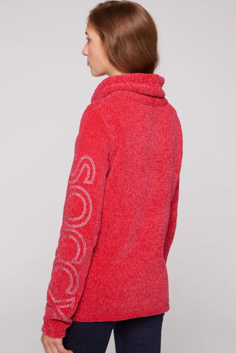 Hot CAMP DAVID & SOCCX Rollkragenpullover in Chenillestrick mit Logo Prints clear red clearred