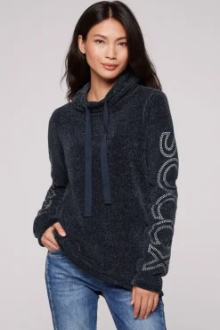 Outlet CAMP DAVID & SOCCX Rollkragenpullover in Chenillestrick mit Logo Prints blue navy bluenavy