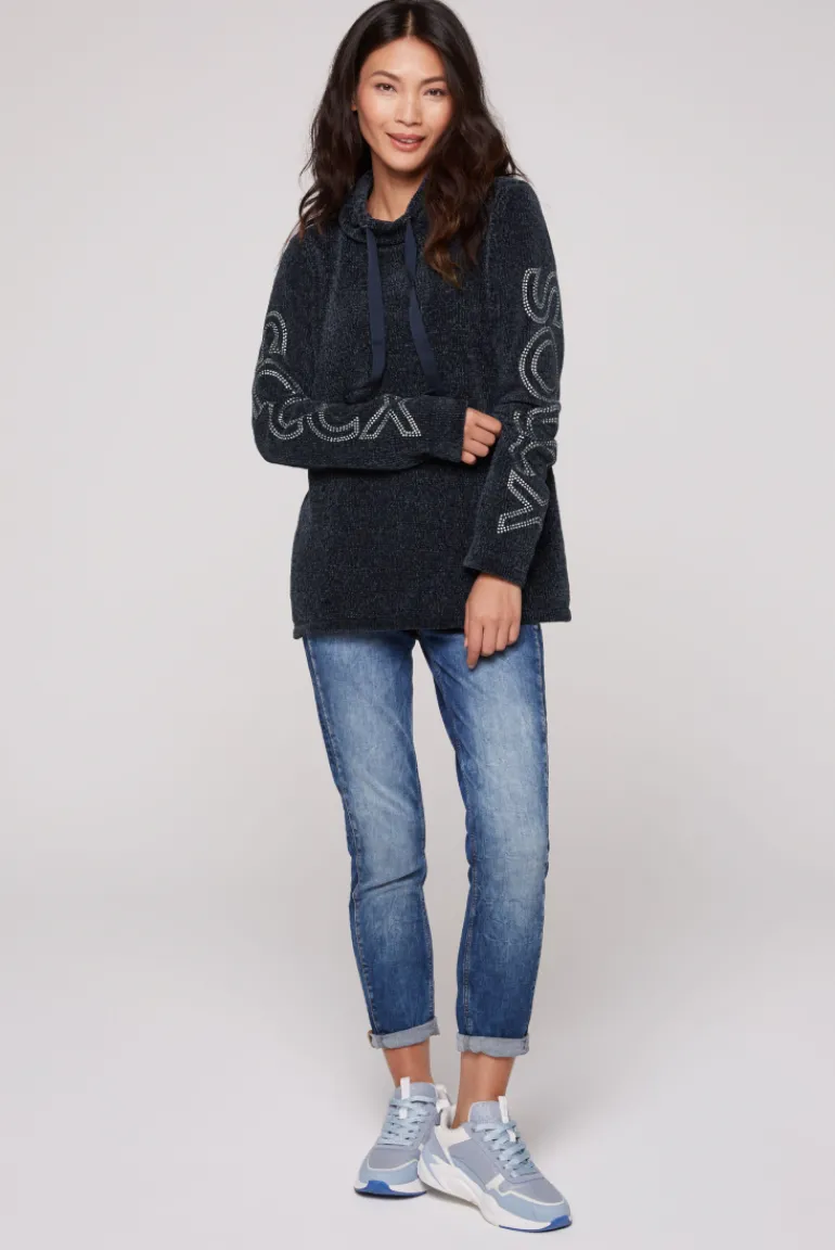 Outlet CAMP DAVID & SOCCX Rollkragenpullover in Chenillestrick mit Logo Prints blue navy bluenavy