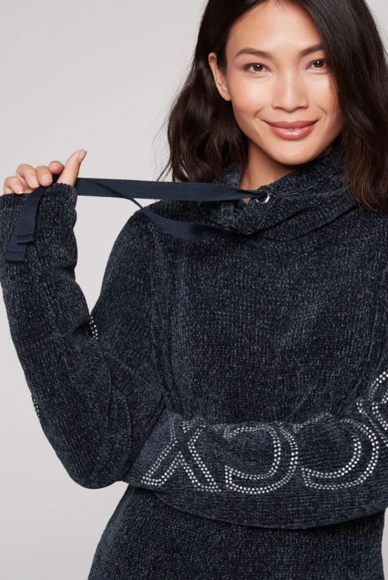 Outlet CAMP DAVID & SOCCX Rollkragenpullover in Chenillestrick mit Logo Prints blue navy bluenavy